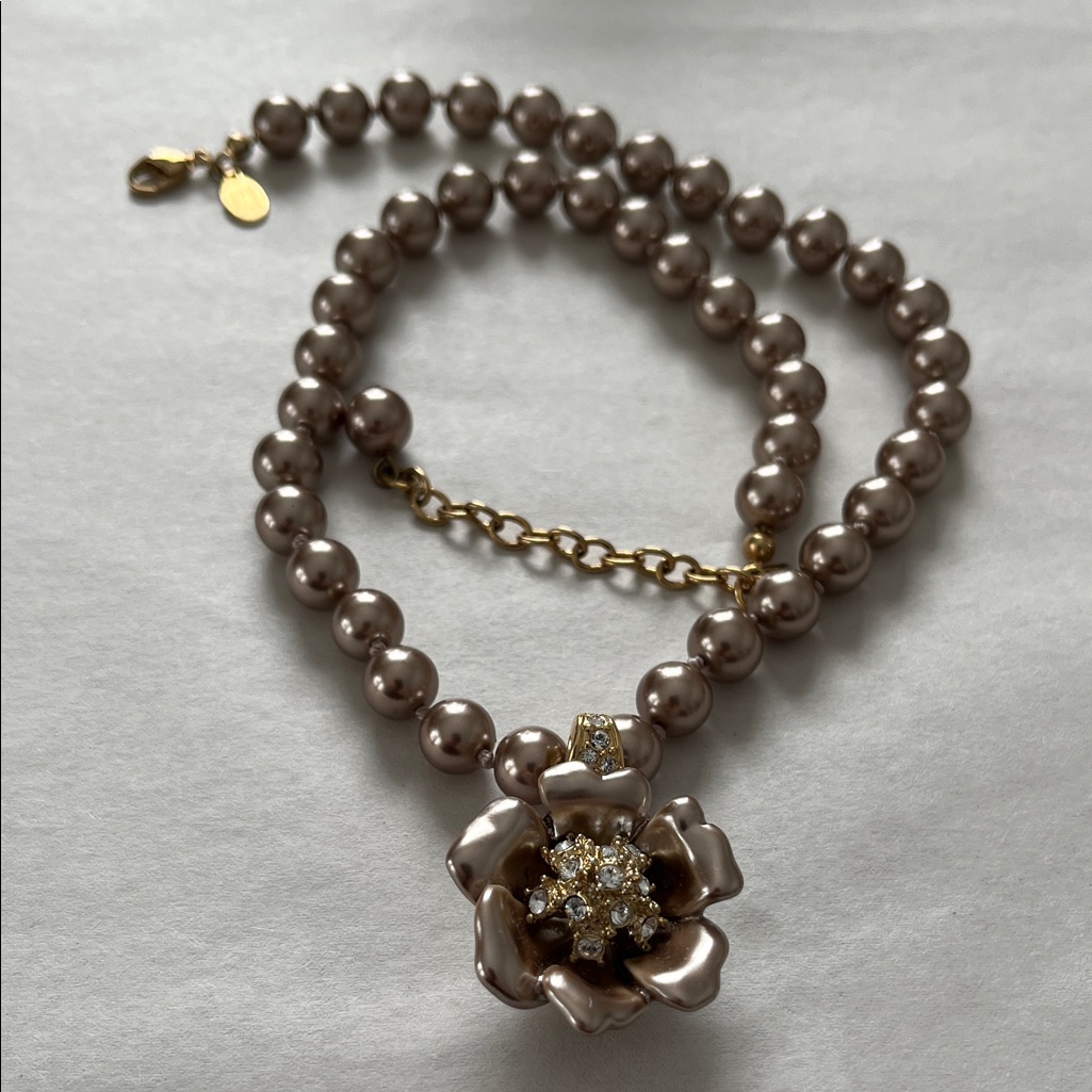Nolan Miller Brown Pearl Necklace With Gold Flower Pendant